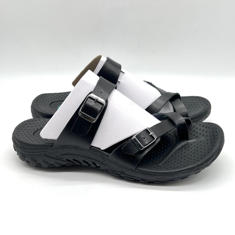Skechers Womens Size 7 7M Reggae Caribbean Black Slip‎ On Comfort Sandals Shoes